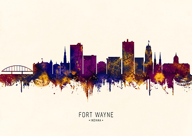 Fort Wayne Indiana Skyline Watercolor