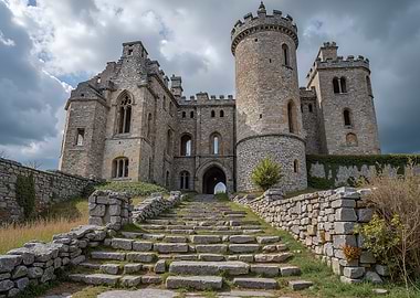 Medieval Stone Castle with Tower and Stairs