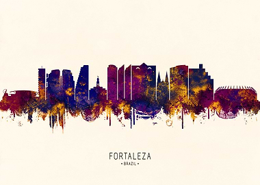 Fortaleza Brazil Skyline Watercolor