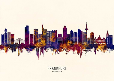 Frankfurt Germany Skyline Watercolor Art