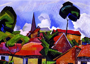 Expressionist Village Landscape Painting