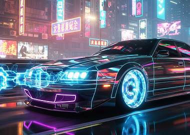 Cyberpunk Car in Neon Cityscape