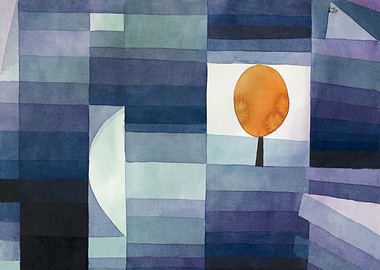 Abstract Watercolor Landscape with Tree