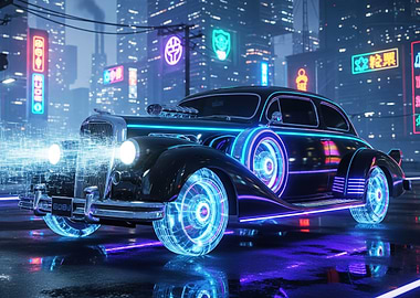 Classic Car in Neon City
