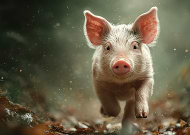 Running Piglet in Autumn Forest