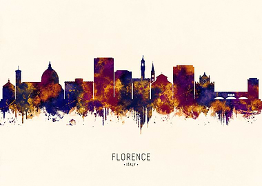 Florence Italy Skyline Watercolor Silhouette