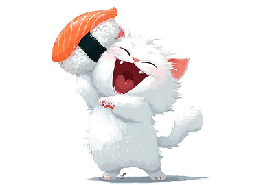Happy Cat with Sushi