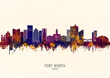 Fort Worth Texas Skyline Watercolor