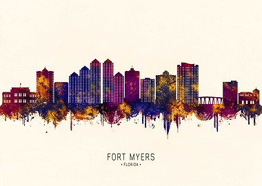 Fort Myers Florida Skyline Watercolor