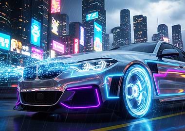 Car in Neon Cityscape