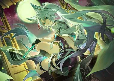Fox Girl Under Moonlight