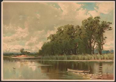 Serene Lakeside Landscape Painting with Boat