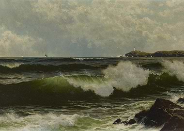 Seascape with Lighthouse and Crashing Waves