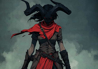 Horned Warrior with Red Scarf