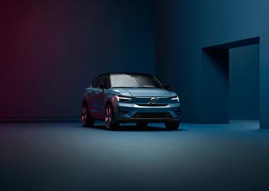 Blue Volvo Car in Studio Setting