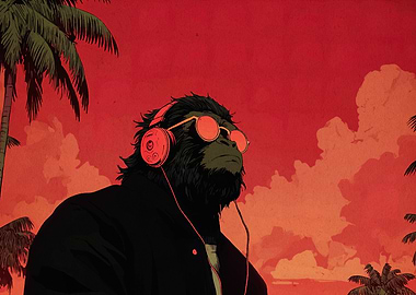 Cool Gorilla with Headphones and Sunglasses