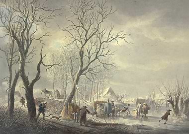 Winter Scene with Ice Skaters Painting