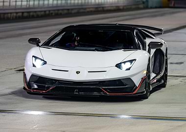 White Lamborghini Aventador Front View