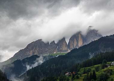 Sassolungo Peaks Under Cloudy Sky - Italy