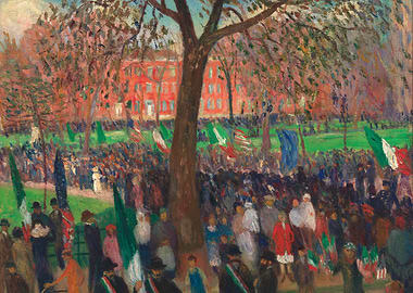 Crowd with Flags in Park Painting