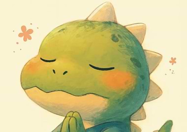 Meditating Green Dinosaur Illustration