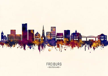 Freiburg, Germany Skyline Watercolor