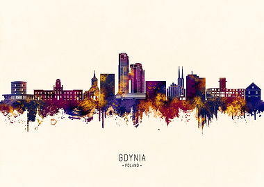 Gdynia Poland Skyline Watercolor