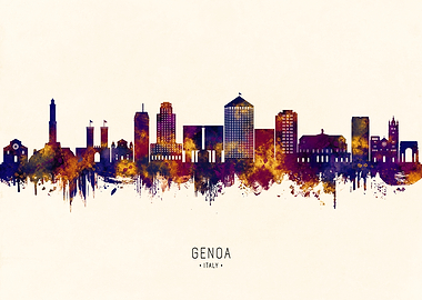 Genoa Italy Skyline Watercolor Silhouette