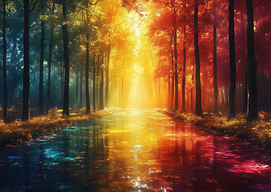 Colorful Autumn Forest Path