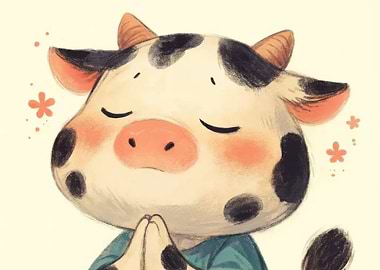 Cute Cow Meditating Illustration