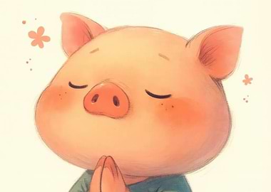 Meditating Pig Cartoon Illustration