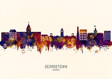 Georgetown Guyana Watercolor Skyline
