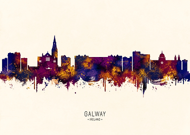 Galway Ireland Skyline Watercolor Art