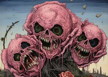 Zombie Rotten Horror Rose Skulls