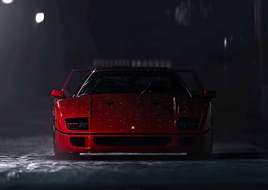 Red Ferrari F40 in the Rain
