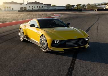 Yellow Aston Martin on Race Track