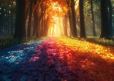 Rainbow Path Through Forest