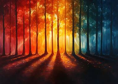 Colorful Forest with Sunlight