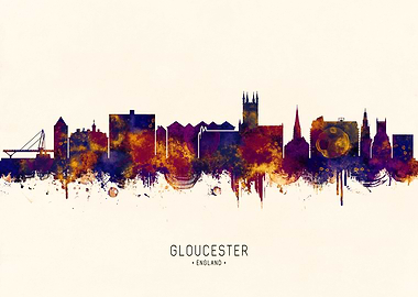 Gloucester England Skyline Watercolor Art