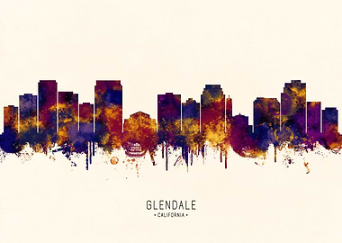Glendale California Skyline Watercolor Silhouette