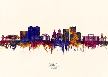Gomel, Belarus Skyline Watercolor