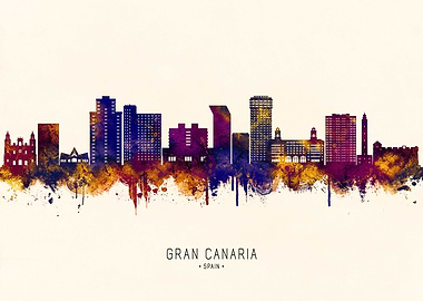 Gran Canaria Skyline Watercolor Art