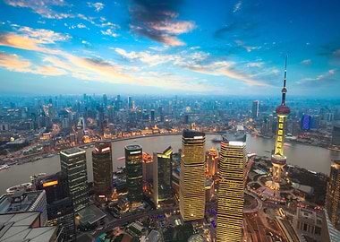 shanghai skyline at dusk