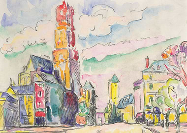 Colorful Cityscape Watercolor Painting