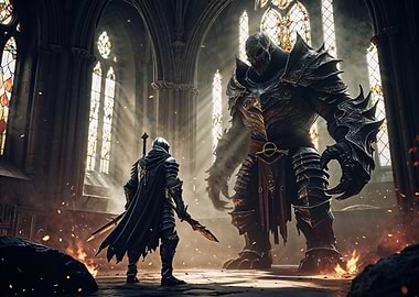 Knight vs Giant in Cathedral