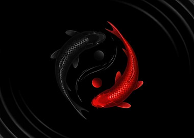 Yin Yang Koi Fish Japanese Sumi-e