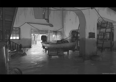 Flooded Boat House Interior