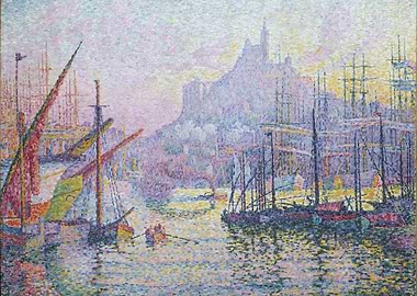 Harbor Scene Pointillism Painting