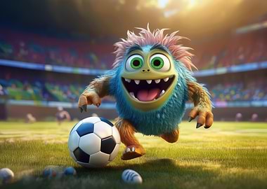 Monster playing soccer in stadium