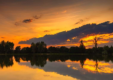 Golden Sunset Reflection on Water, Silesia, Poland